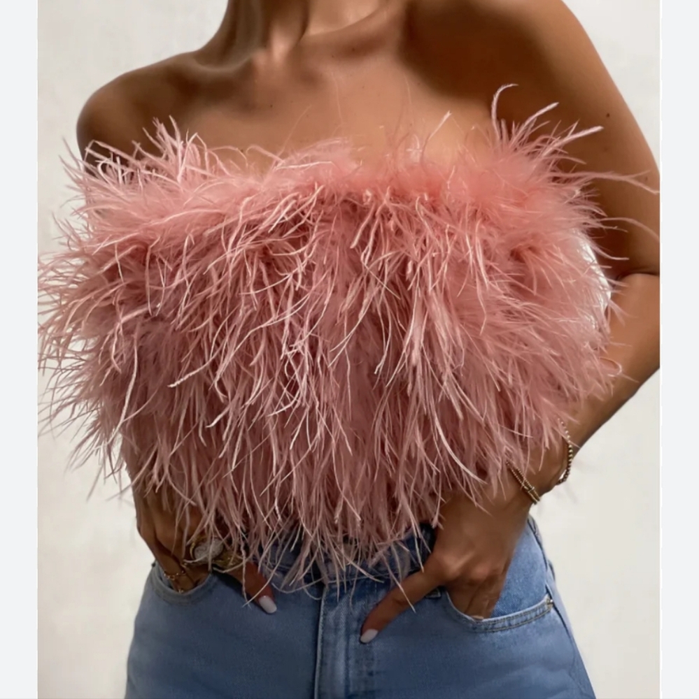 🪶 Dusty pink ostrich feather tube top